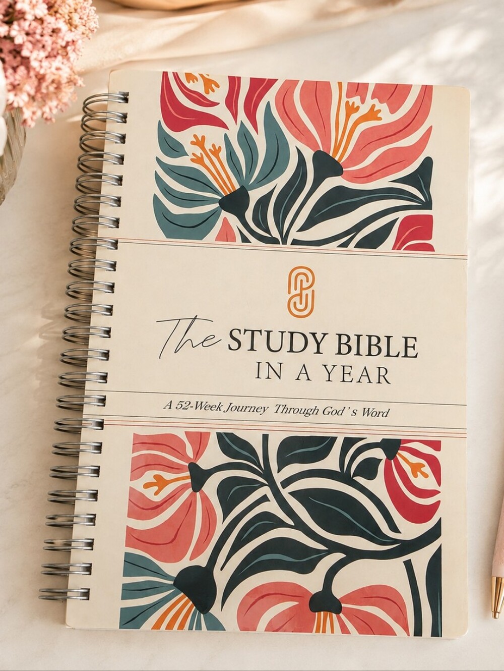 The Study Bible in a Year 52-Week Floral Spiral Journal New in Package